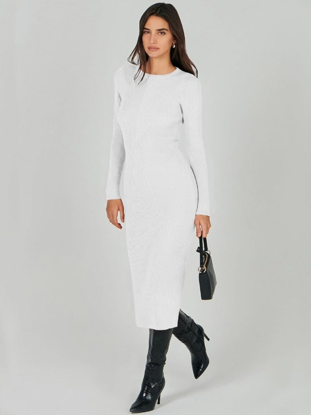 Anrabess Long Sleeve Ribbed Sweater Midi Dress, Sz. M